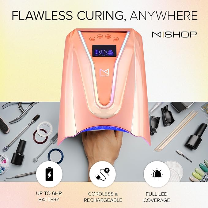 M - Crystal Cure 128W UV Nail Lamp - Fast Curing Nail Light with 45 Powerful 365nm+405nm LEDs - Cordless, Rechargeable, Auto Sensor - UV Light for Gel Nails for Manicures & Pedicures (Rose Gold)