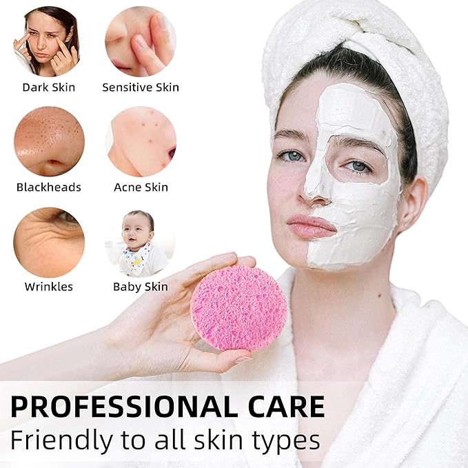 120-Count Compressed Facial Sponges|Kickleen 100% Natural Cellulose Cosmetic Spa Sponges for Daily Facial Cleansing|Makeup And Mask Removal|Exfoliating|Skin Massage|Pore Exfoliation (120 Count (Pink))