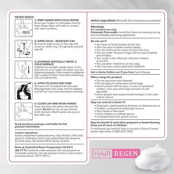 Minoxidil Foam for Women 5% Percent - Women's Hair Growth Treatment for Her - Topical Foaming Minoxidil for Women - Great for Hair Regrowth and Reduce Hair Loss - 6 Pack as 6 Month Supply