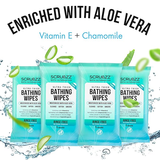 Extra Large Bath Wipes for Adults No Rinse - 120 Disposable Body Cleansing Cloths for Men, Women & Elderly - Great for Gym, Camping, Post Surgery