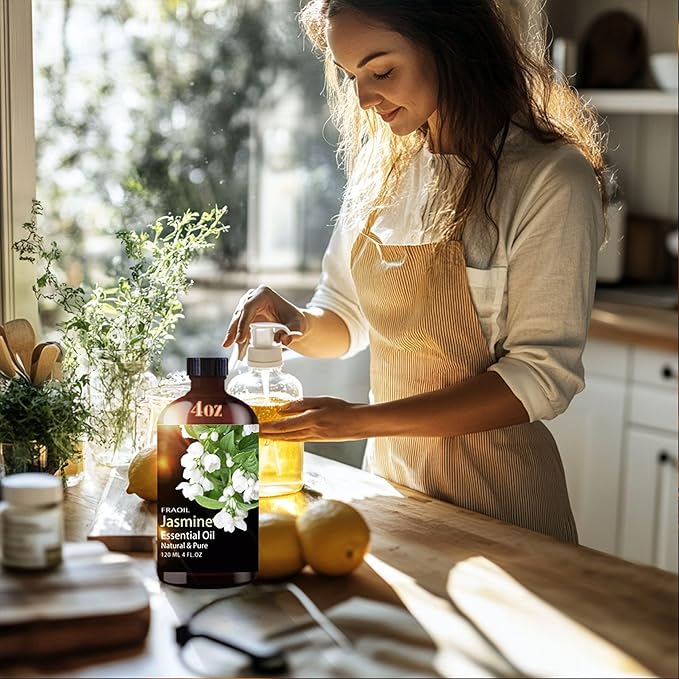 Jasmine Essential Oil, Jasmine Oil 4 Fl Oz 120ML for Diffuser Humidifier Yoga Cleaning DIY Candle Soap Making Perfume Gift for Women Essential Oils