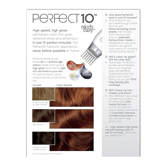 Clairol Nice'n Easy Perfect 10 Permanent Hair Dye, 6R Light Auburn Hair Color, Pack of 2