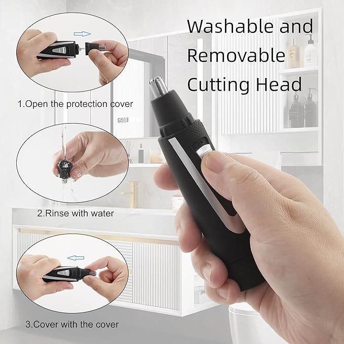 Ear and Nose Hair Trimmer Clippers: 2025 Professional Painless Eyebrow & Facial Hair Trimmers Remover for Men Women, Battery Operated Nasal Clipper, Dual Edge Waterproof Blades for Easy Clean, Black