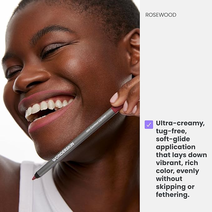 Wonderskin Lipliner Pencil - 360 Contour Lipliner, Long Lasting, Sharpenable, Waterproof and Transfer-Proof Nude Lip Liner Pencil (Rosewood)