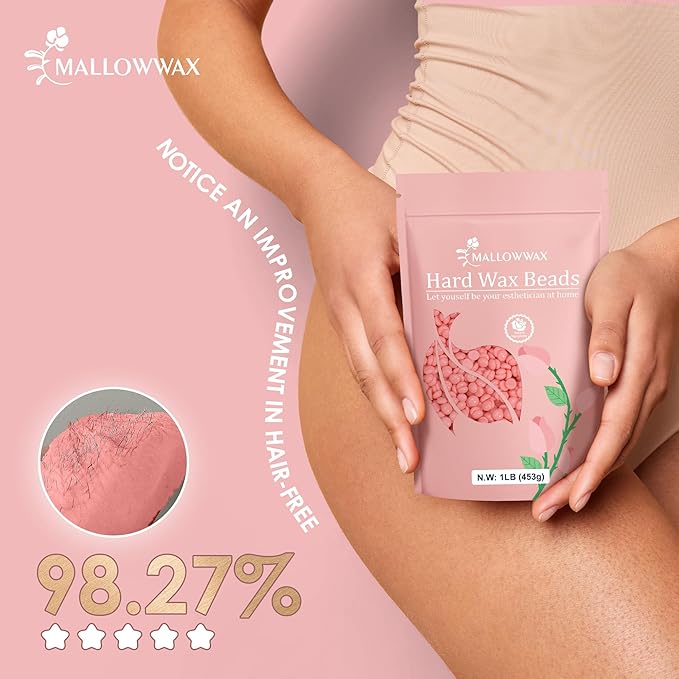 Hard Wax Beads, 1LB Pink Rose Wax Beans for Hair Removal, Waxing Beads Refill for Sensitive Skin, Perfect for Facial, Brazilian, Upper lip, Cheeks and Bikini Waxing at Home for Women Men