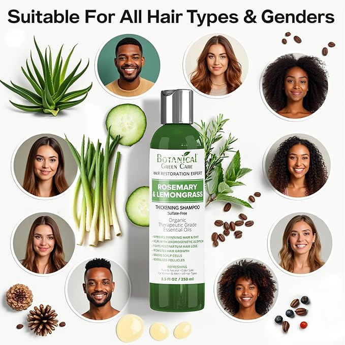 Rosemary & Lemongrass Hair Growth Shampoo for Thinning Hair, Strengthening & Volumizing, Made in USA