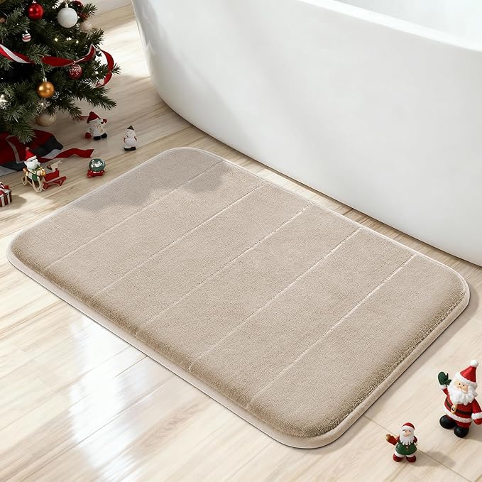 Yimobra Memory Foam Bath Mat, Super Soft Absorbent Bathroom Rug Non Slip, Quick Dry, Machine Washable Floor Carpet for Tub Shower, Home Decor Accessories, 24x17, Beige