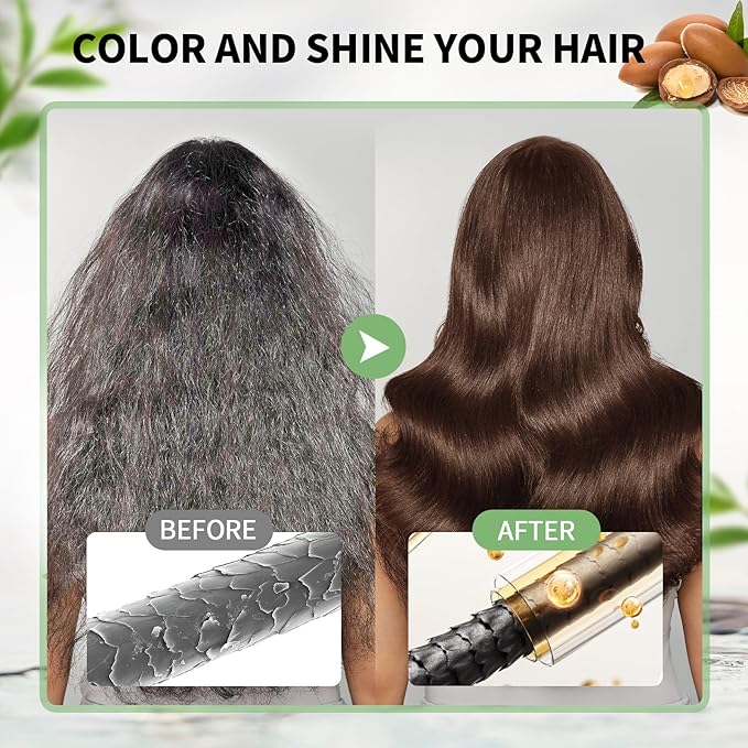 Brown Hair Dye Shampoo for Women Men, Gray Hair Coverage, Natural Herbal Ingredients