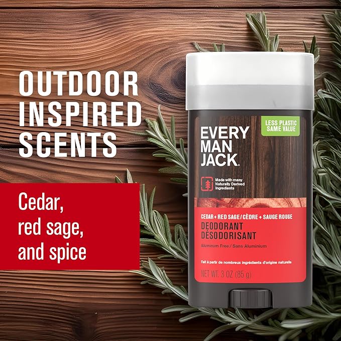 Every Man Jack Cedar + Red Sage Men’s Deodorant - Stay Fresh with Aluminum Free Deodorant For all Skin Types - Odor Crushing, Long Lasting, with Naturally Derived Ingredients - 3oz (2 Pack)