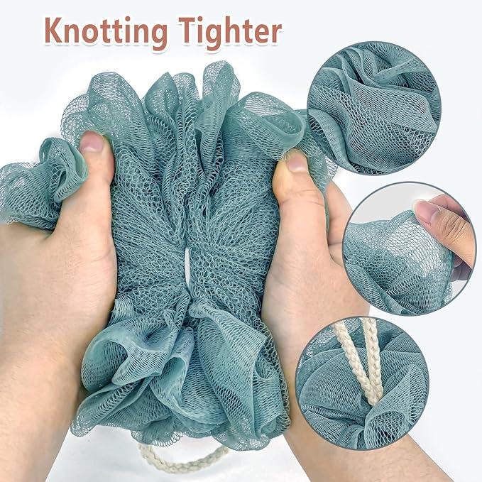 Shower Loofah Bath Sponge, 60G Loofah Exfoliating Body Scrubber, 4 Color Mesh Shower Pouf Balls for Body Wash (Caramel Coffee)