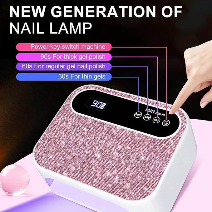 Led Nail Lamp, 126W Gel Nail Light Rechargeable Professional Lamp 42Pcs Beads Automatic Sensor for Manicure at Home and in Salons(Pink Diamond)