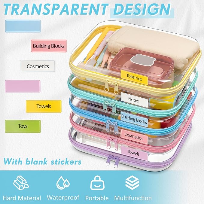 Sanwuta 10 Pcs Hard Zipper Case Clear Hard Pouches Plastic Zipper Pencil Box Toy Storage Bins Portable Plastic Container for Travel Toiletry Office Cosmetic Block Puzzle Organizer (M,Macaron Color)
