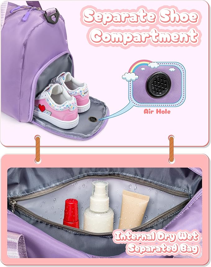 Tween Girls Gifts Trendy Stuff-Girl Gym Bag with Shoe Compartment, Kid Personalized Weekender Overnight Bags, Initial Travel Tote with Makeup Pouch, Preppy Things for Kids (Letter E)