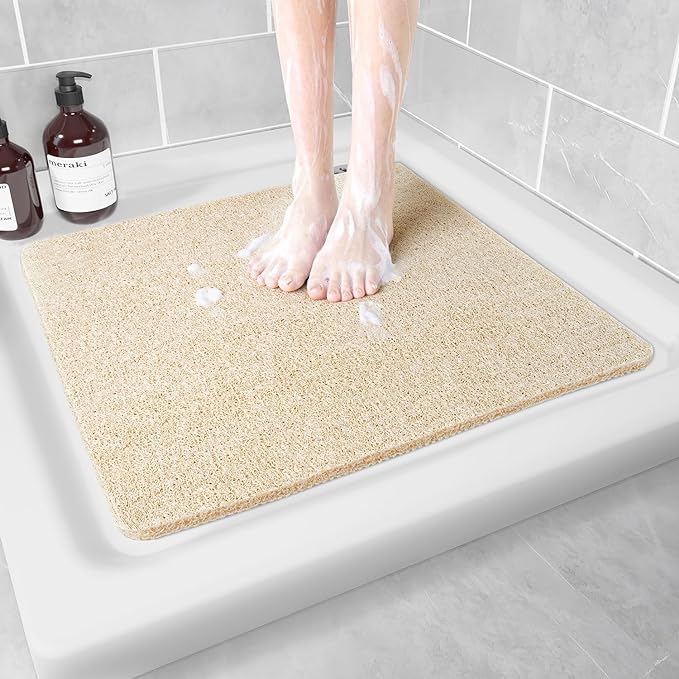 Non Slip Shower Mat, Anti Slip Bath Mat, Quick Drying Bath Tub Mats, Foot Scrubber Mat, Anti Slip Mat for Tub, Floor, Bathroom, Home, Kitchen, Hotel (Beige 24”x24”)