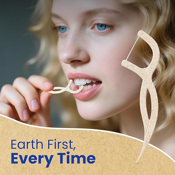 Biodegradable Floss Picks, Natural & Organic Floss Picks, Eco-Friendly Tooth Flossers, Ideal for Adults, Gentle & Effective Flossing, Fresh Breath, Sustainable Oral Care (100 Units)