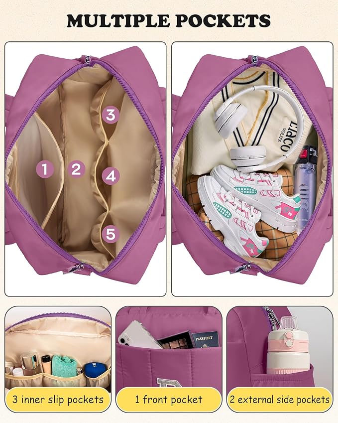 Christmas Gifts for Teens-Duffle Bag with Initial, Spend The Night Bags for Women，Overnight Bag with Wet Pocket，Gift Set for Women- Travel Bags Personalized Gym Tote with Makeup Pouch