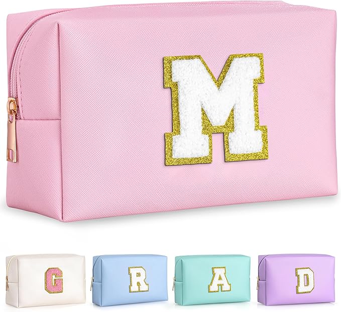 TOPEAST Christmas Gifts for Women Teen Girls - Stocking Stuffers for Teen Girls Gifts Trendy Stuff, Travel Makeup Bag, Initial Cosmetic Bag Toiletry Pouch (Pink M)