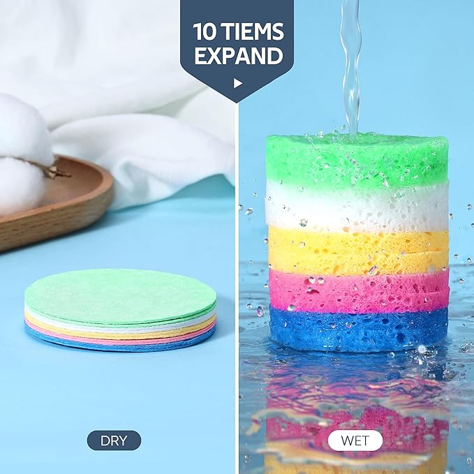 GAINWELL 50-Colored Natural Compressed Facial Sponges, for Facial Cleansing, Reusable & Eco-Friendly, 50 PCS