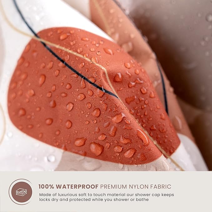 Shower Cap for Women, Luxury, Fashionable, Reusable, Waterproof Turban Shower Cap for Long Hair SMPL OBJECTS (Shapes of beige)