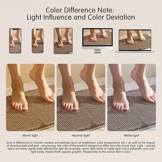 SUBRTEX Bathroom Rugs, 20" x 32" Chenille Bath Rug Soft Short Plush Bath Mat Soft Shower Mat Water Absorbent Shower Mat Quick Dry Machine Washable, Taupe Brown