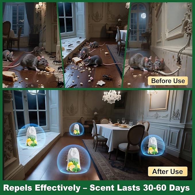 32PCS Mouse Rodent Repellent, Natural Mouse Repellent Peppermint Oil for Mice, Rats, Squirrels, Spiders and Pests, Keeps Pests Away Effectively from Garden & Home (Peppermint)