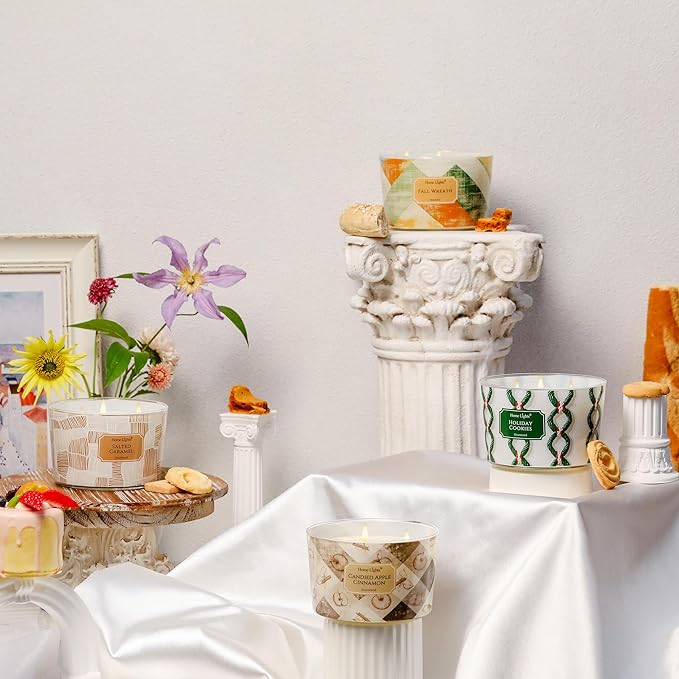 HomeLights Soy Wax Candles for Home Scented, 4-Wick Candles in Salted Caramel Scented, Rustic Modern Aromatherapy Candles Gift for Parties, Relaxing, 18oz