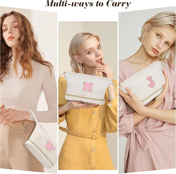 Makeup Bag for Girls Gift, Personalized Christmas Gifts Initial Women Makeup Bag for Travel, Double Layer Cosmetic Bag with Brush Organizer Preppy Make up Bag for Teen Girl Trendy - T