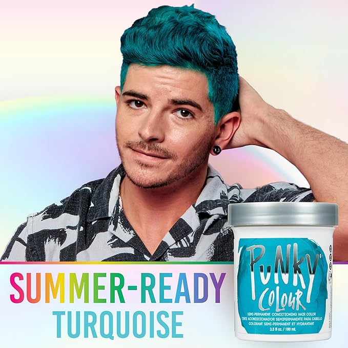 Punky Semi Permanent Conditioning Hair Color, Vegan, PPD and Paraben Free, may last for 5-40 washes, 3.5oz, Turquoise