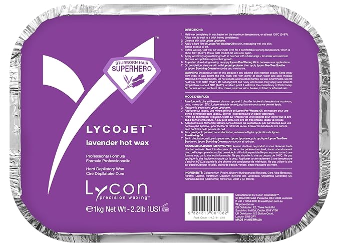 Lycon LycoJet Lavender Hard Wax Bricks for Hair Removal, Effortlessly Removes Stubborn Hair with Professional-Grade Soothing Formula, Suitable for Sensitive Skin, 1kg/ 35.3 oz