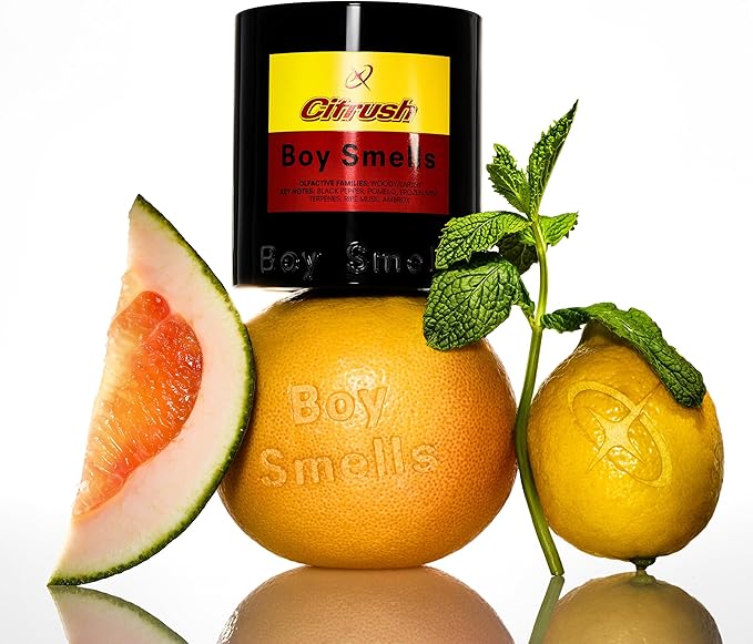 Boy Smells Citrush Candle – Bright Citrus Aroma – Warm Musk Finish – Pomelo Oil – Clean Burning Scented Candle – Long-Lasting Fragrance Throw – Vegan Soy Wax Blend – 8.5oz Glass Jar
