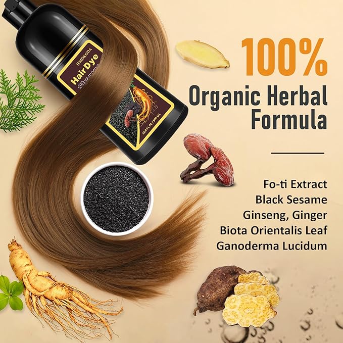 Light Brown Hair Dye Shampoo for Gray Hair - 3-in-1 Coloring & Conditioning Treatment, Natural Shampoo Dye Hair Color for Women & Men, Gentle Covers Gray Hair in Minutes, Champu Para Canas, 500ml