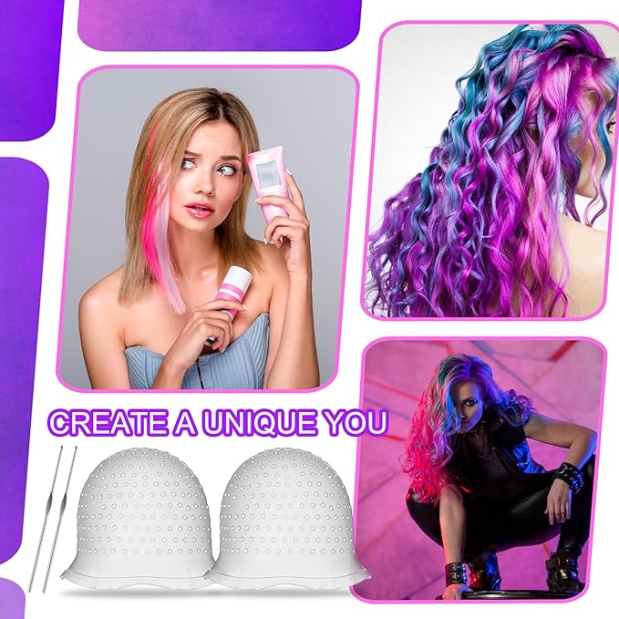 2 Pcs Hair Coloring Highlighting Cap Reusable Silicone Highlight Cap Pull Through Caps for Hair Coloring Frosting Cap with Hook Hair Dye Cap with Holes Hair Salon Tools Hairdressing Highlighting Kit