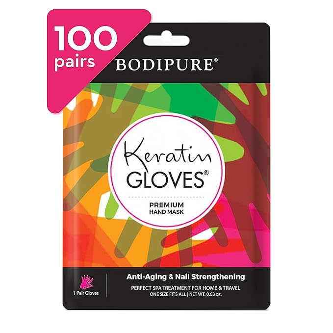 Bodipure Premium Hand Mask Keratin Gloves | Moisturizing Gloves for Dry Hands & Nail-Strengthening & Cuticle Softening | Spa Experience at Home | Chemical Free & For All Skin Types | 100 Pairs