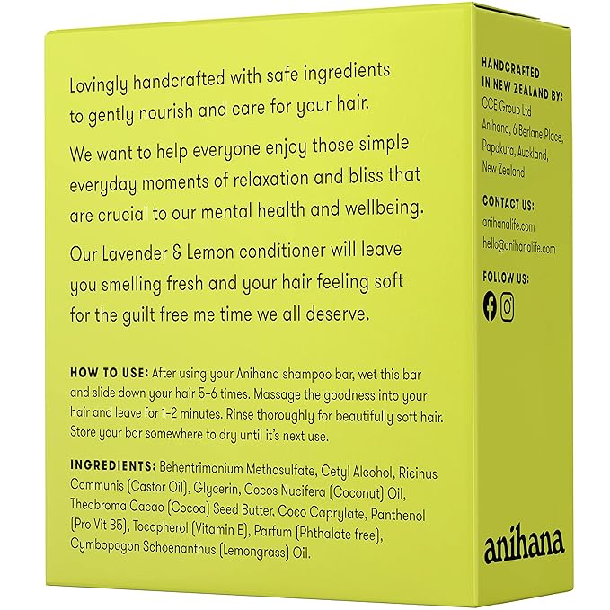 ANIHANA Conditioner Bar for Thin Fine Oily Hair Gives Hair Volume & Body Natural Healthy Look and Shine Paraben Free Lavender and Lemon 2.1 oz