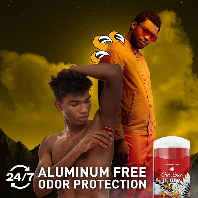 Old Spice Aluminum Free Deodorant for Men, 24/7 Odor Protection, 24/7 Freshness & Lasting Scent, Goes on Clear, Eaglefangs with Fresh Cloud Scent, 3.0 oz (Pack of 3)