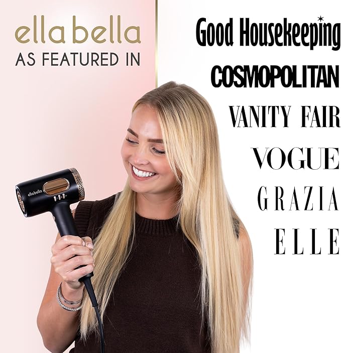 ELLA BELLA® Professional Smart Plasma Hair Dryer with Diffuser • Advanced Plasma Technology Blow Dryer • Intelligent Heat Control & Wind Speeds • Suitable All Hair Types