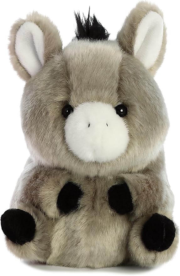 Aurora® Playful Rolly Pet™ Bray Donkey™ Stuffed Animal - Compact Size for On-The-Go Fun - for Adults, Kids, Birthdays, and Anniversaries - Gray 5 Inches