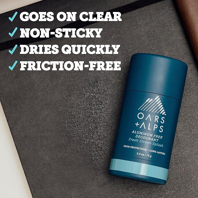 Oars + Alps Deodorant for Men & Women, Aluminum Free Deodorant for Men, Dermatologist Tested, Clean Ingredients, Non Toxic, Vegan, Long Lasting, Odor Protection, Fresh Ocean Splash, 3pk, 2.6oz