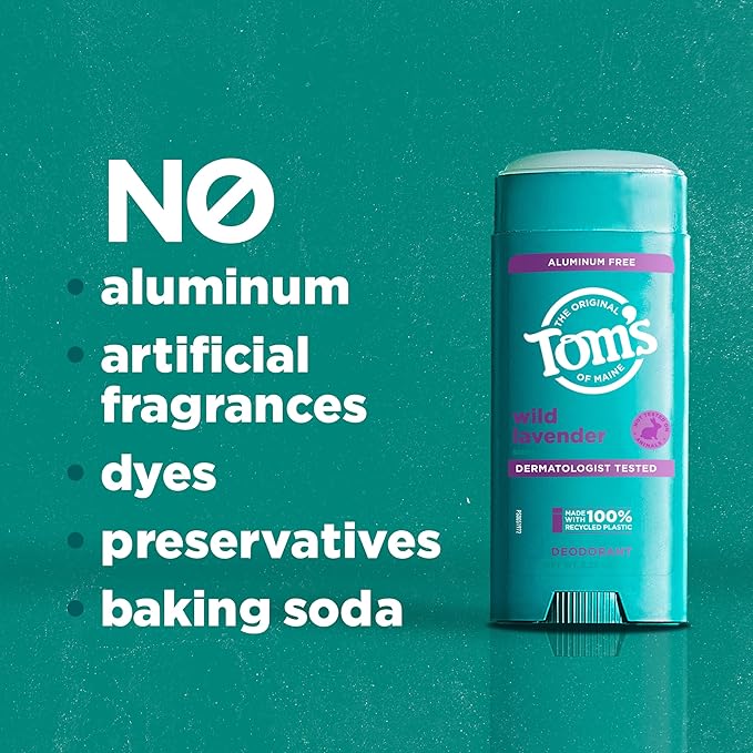 Tom’s of Maine Wild Lavender Aluminum Free Natural Deodorant For Women & Men | Goes on Clear | Odor & Wetness Protection | Naturally Derived and Moisture-Locking Ingredients | 3.25 oz (2 Pack)