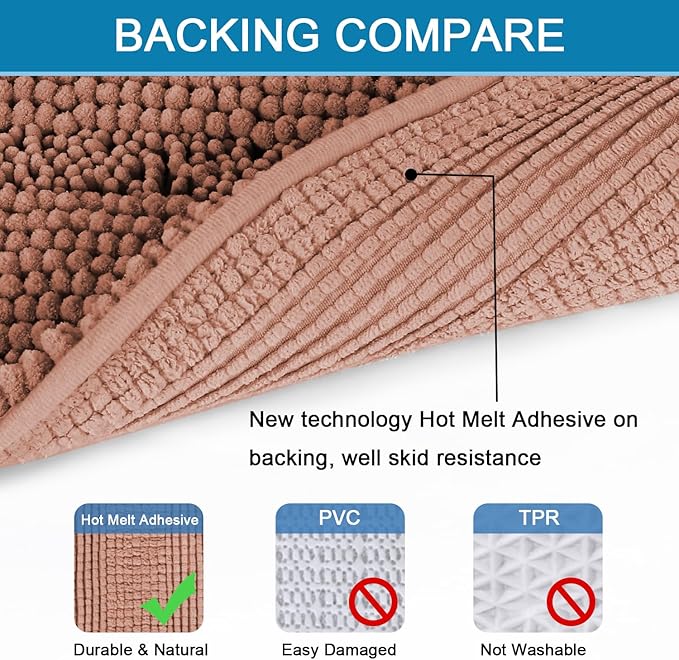 H.VERSAILTEX 2 Piece Set Bathroom Rugs Bath Mats Sets Super Absorbent Chenille Striped Bath Mats Non Skid Machine Wash Dry Rugs for Bathroom Floor (Muted Clay, 47 x 17 Plus 17 x 24 - Inches)