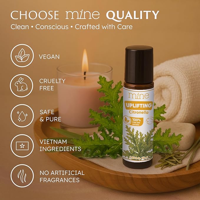 Mine Citronella Oil Roll On – 100% Natural Citronella Essential Oil for Skin, Roller for Outdoor Camping, Hiking, Picnics, Travel