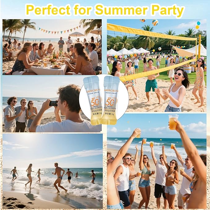 60PCS Mini Sunscreen SPF50+ PA+++ - Travel Size Sunscreen Bulk for Face & Body, Lightweight & Non-Greasy, Water-Resistant, Perfect for Summer Party & Thank You Gifts