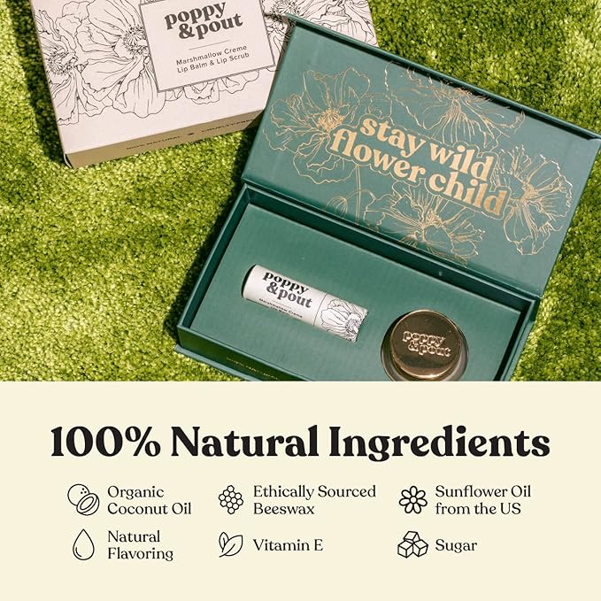 Poppy & Pout Lip Care Set | Lip Balm & Scrub | Sustainable Cardboard Tubes & Glass Jars, All Natural, Beeswax, Coconut Oil, Cruelty Free, Exfoliating & Moisturizing Lip Treatment (Orange Blossom)