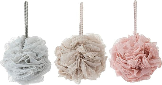 Bath Sponges, Shower Loofah for Body Exfoliation(3 pcs, Brown&Gray&Pink)