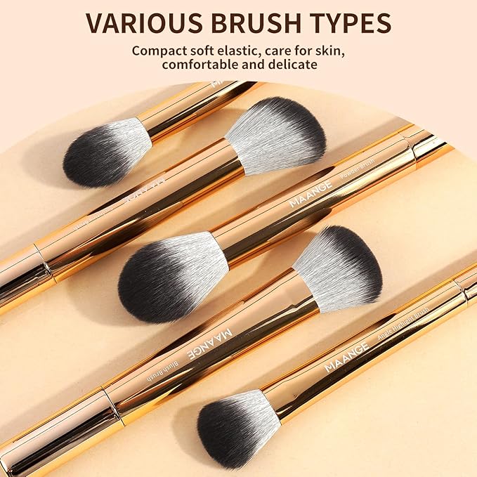 MAANGE 14-Piece Makeup Brush Set with Aluminum Ferrule- Premium Synthetic Makeup Brushes Kit Foundation Powder Brush Eye Shadow for Beginners & Professionals(Gold)