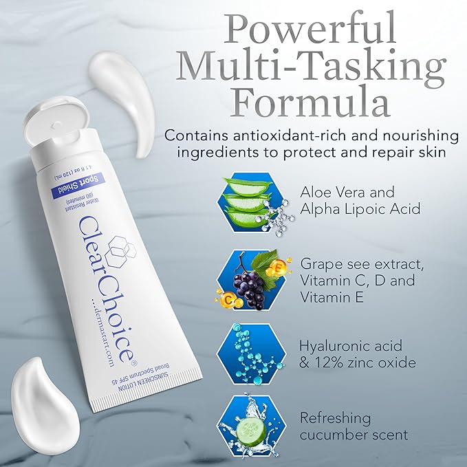 Clear Choice Sunscreen for Face SPF 45, Oil Free Sunblock & Light Moisturizer with Zinc Oxide, Reef-Safe, Broad Spectrum, Water-Resistant, No White Cast, Light Moisturizer, 4oz