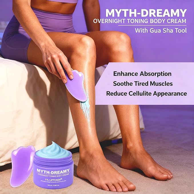MYTH-Dreamy Overnight Toning Whip Firming Cellulite Cream, Skin Firming and Tightening Lotion While You Sleep - Helps Tighten Loose Skin & Cellulite on Body Belly Booty Arms Thighs with Gua Sha Tool