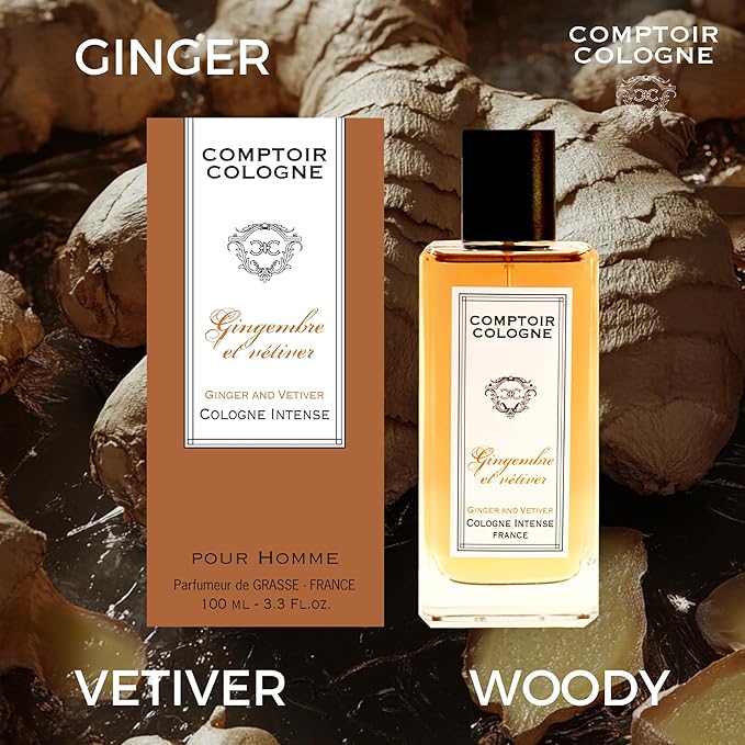 Ginger and Vetiver Intense - Sparkling Top Notes of Bergamot Mixed with Spicy Peppery Notes - Long-Lasting Mens Cologne - 3.3 oz