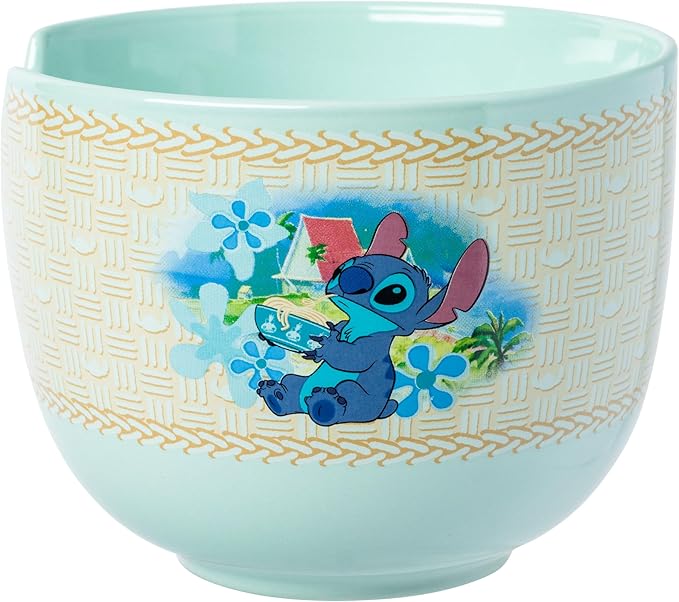 Silver Buffalo Disney Lilo and Stitch Tropical Ceramic Ramen Bowl with Chopsticks and Spoon, 20 Ounces
