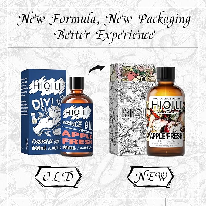 HIQILI Apple Fresh Fragrance Oil for Home Diffuser, Candles, Soaps, Bath Bombs & Perfume Making, Long-Lasting Fruity Scent - 1 Fl Oz